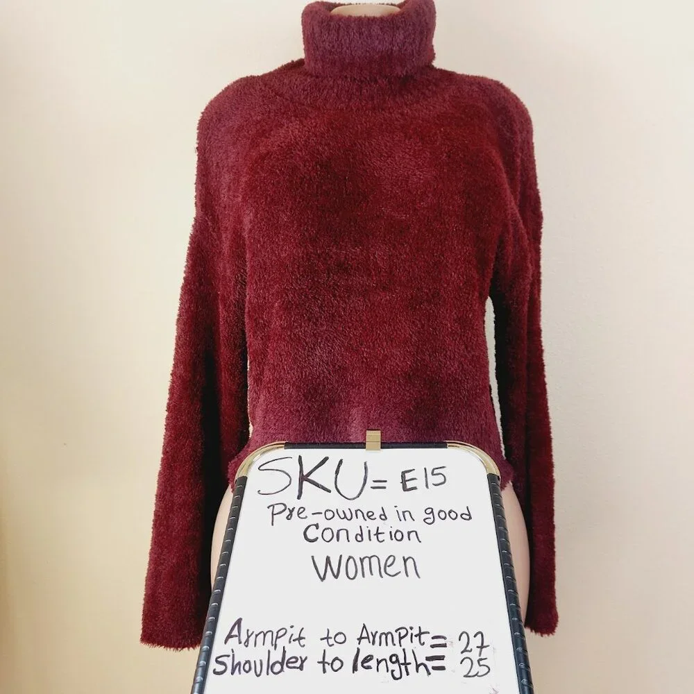 It's Our Time Women's Maroon Turtleneck Pullover Fuzzy Fleece Sweater Size M